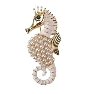Coastal Seahorse Pearl Brooch Nautical Ocean Beach Wedding Pin